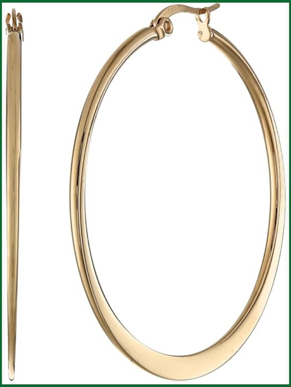 Gold Plated Stainless Steel Flattened Hoop Earrings 40mm
